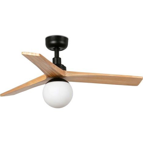 KLIM S, Ventilateur de Plafond avec Lumière, Faro Barcelona - Corpo: Nero - Colore Pale: Rovere Chiaro (1/2)