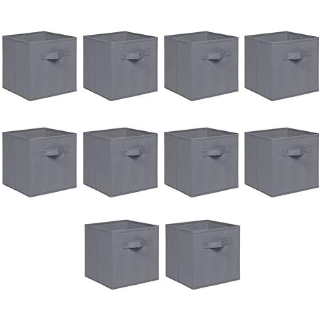 Foldable Storage Boxes,Non-Woven Fabric Storage Box Set,Storage Drawers for Cube Storage Unit,26.5x26.5x28 cm (Grey, Set of 10)