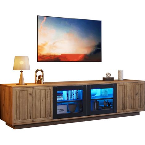 Meuble TV bas 180 cm-2 armoires-Bande LED-Téléviseur jusqu'à 75"-Charge 30 kg-180x40x45cm (1/5)