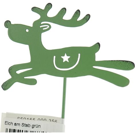 POSIWIO Weihnachtspflanzenstecker Elch Grün springend 25 cm - Metall