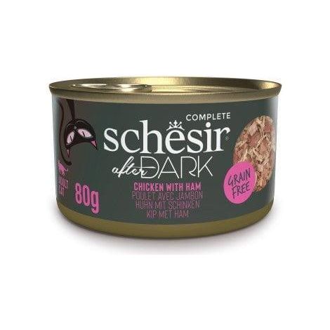 Schesir After Dark Filetes de Pollo con Jamon en Caldo - Comida Humeda Completa para Gatos - 80 g