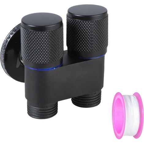 Robinets d'arrêt/fermeture de douche 1/2 pouce, vannes à trois voies, interrupteurs doubles, robinets d'angle à double commande filetés 1/2 pouce, faciles à utiliser Noir (1/5)