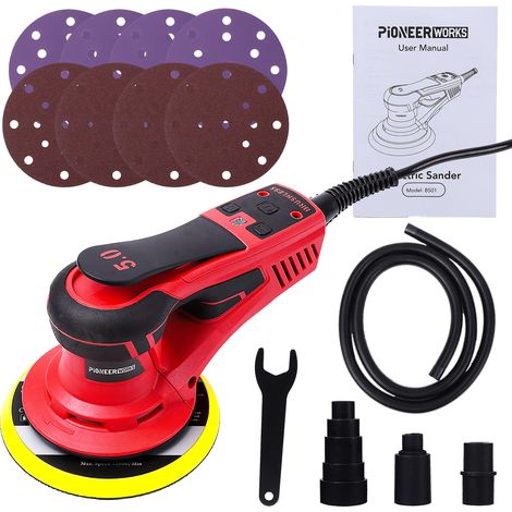 Ponceuse orbitale brushless 350 W – 6 vitesses, 10 000 tr/min, faible vibration, 20 disques abrasifs, collecteur de poussière, idéale pour le bois (1/5)