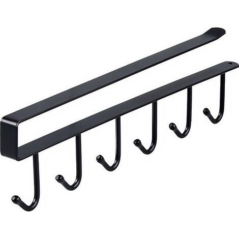 Schwarzes Regal für den Schrank, 27 cm lang, 1 Hakenreihe, Kleiderschrank-Organizer, Küchenhaken ohne Bohren und ohne Spuren (1/5)