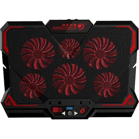 Support de refroidissement pour ordinateur portable avec 6 ventilateurs, interrupteurs d'écran réglables, 2 ports USB et 2 boutons tactiles. (1/4)