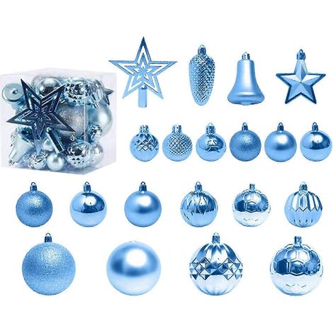 Ensemble de 45 boules de Noël bleues pour sapin, boules peintes en forme de boule, décoration en plastique pour le sommet du sapin, étoile