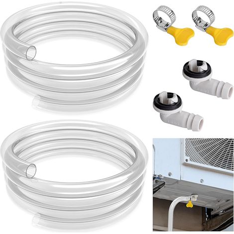 Tuyau d'évacuation pour unité extérieure de climatiseur : coude 15 mm à 12 mm + collier de serrage + tuyau 12 mm, longueur 0,9 mètre. (1/5)