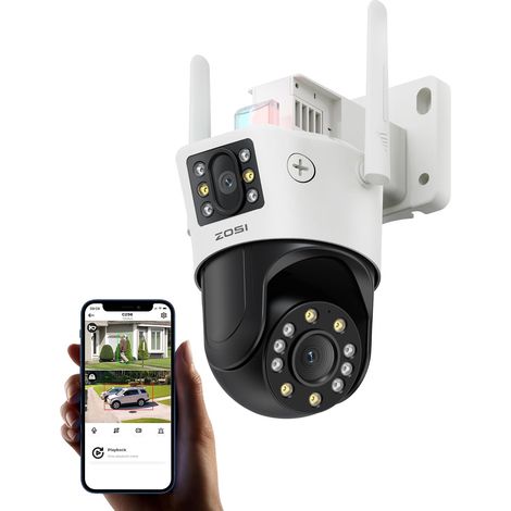 Caméra de Vidéosurveillance WiFi 4MP Extérieure : Double Objectif Vue, Suivi Automatique et Détection Personne/Véhicule, Vision Nocturne en Couleur,Stockage Cloud/Carte Mémoire (1/5)