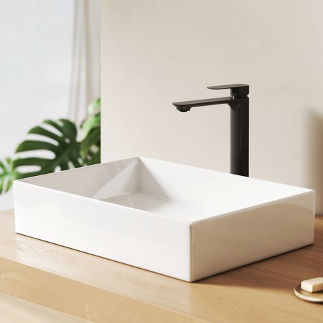 EMKE Aufsatzwaschbecken Rechtwinkliges Rechteck 11x51x37cm Keramik Strahlend weiß aufsatzbecken
