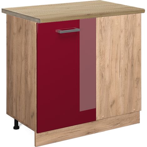 Mobile ad angolo cucina R-Line, Rosso bordeaux lucido, 86 cm , PL Rovere, Vicco