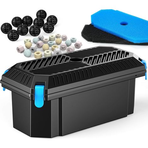 Kit de filtre d'étang pour extérieur - Ensemble de protection de pompe et de traitement de l'eau pour étangs de 350-2000 L, avec 2 tapis filtrants et 20 boules bio (Pas de pompe) (1/5)
