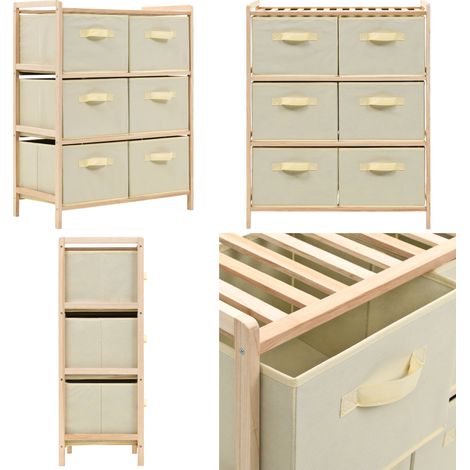 Étagère de rangement 6 paniers Tissu Bois de cèdre Beige - Étagère De Rangement - Meuble Rangement - Bibliothèque - Commode - Tiroir Tissu - Home & Living (1/5)