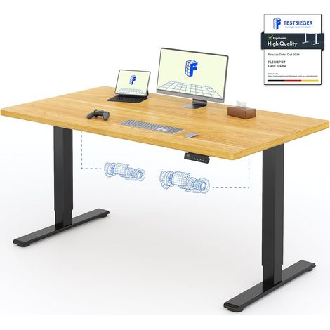FlexiSpot Bureau Assis Debout Une Pièce 2 Mot 140×80. Noir+Maple