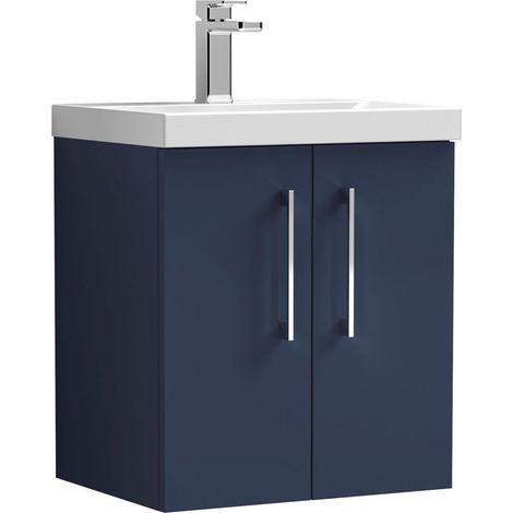 Balterley  Wall Hung 2 Soft Close Door & Bathroom Vanity Unit Basin, Midnight Blue, 500mm