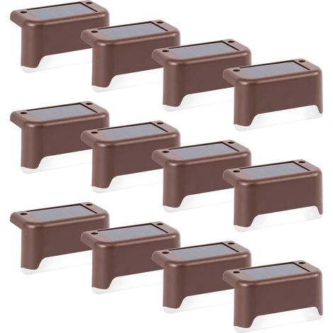 Lampes solaires extérieures, 12 pièces, blanc, lampes solaires, éclairage d'escalier LED, étanche, pour chemins, cour, terrasse, escaliers, marches, clôtures (brun) (1/5)