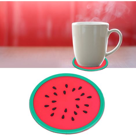 Dessous de verre en forme de fruit, set de table, porte-gobelets en silicone, accessoires de cuisine, pastèque (1/5)