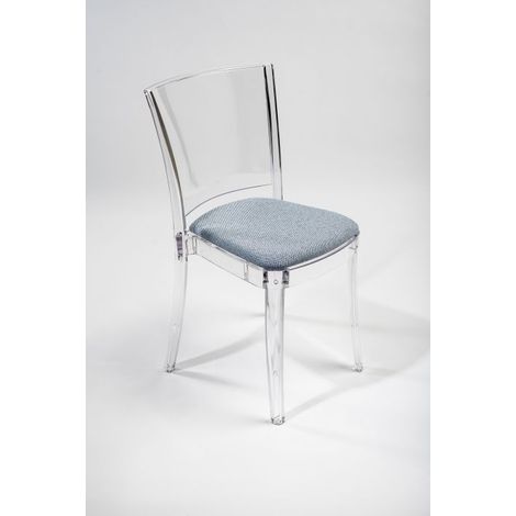 Sedia trasparente con cuscino imbottita Lucienne - TESSUTO TREVIRA CANVAS Colore cuscino Azzurro (1/5)