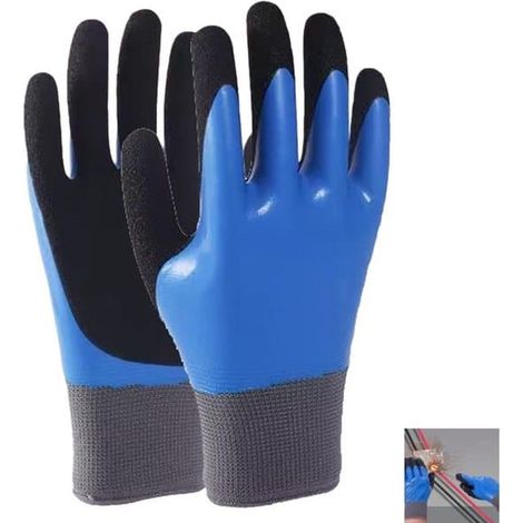 paire - Gants isolants - Gants d'électricien - Gants de travail - Résistants à 400 V - Conviennent aux électriciens - 25 x 10 cm - Bleus (1/5)