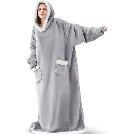 Coperta con cappuccio, coperta indossabile in pile Sherpa, per adulti e bambini, calda e morbida coperta in flanella con cappuccio con tasca gigante - 150cm (1/5)