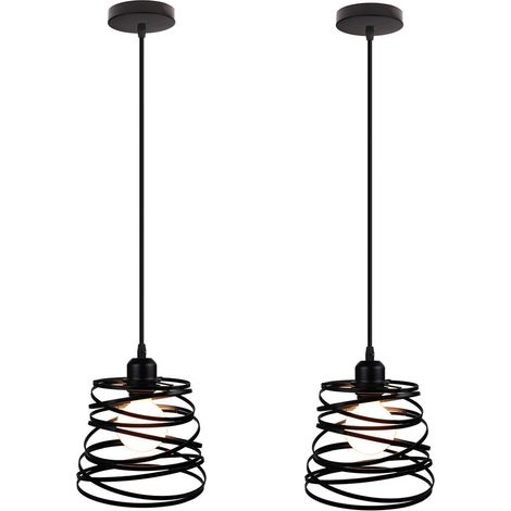 Lote de 2 Lámparas de Techo Industrial - Jaula de Hierro Resorte Lámpara de Suspensión Ø20cm E27 para Restaurant Salón Dormitorio (Negro) (1/5)