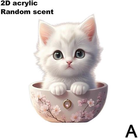 Diffuseur d'huiles essentielles pour voiture, en forme de chat mignon, avec parfum aléatoire et couvercle à fente pour carte, décoration en acrylique. (1/4)