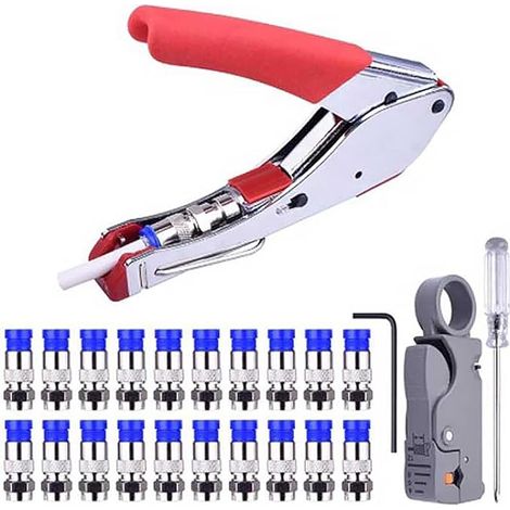 Kit de sertissage de câble coaxial Ensemble d'outils de pince à dénuder de fil coaxial avec connecteur de compression 20PCS pour câble coaxial RG6 et RG59 (1/5)