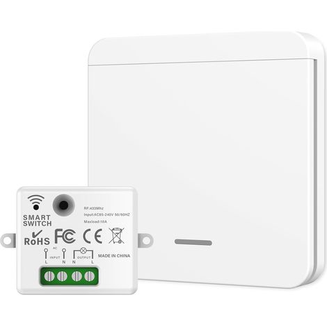 Interrupteur sans Fil Va et Vient, 433Mhz 220V Interrupteur Radio d'éclairage télécommandé portée de 30 mètres, pour Lampe jusqu'à 1500W (1 Interrupteur + 1 contrôleur) (1/5)