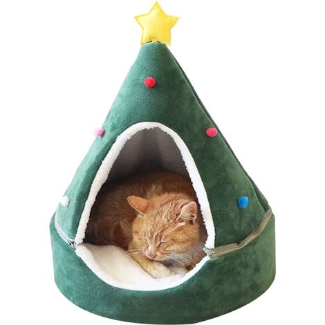 Tente pour chat, lit grotte, arbre de noël, maison triangulaire confortable pour animaux de compagnie (1/5)