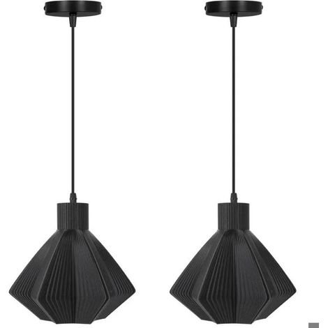 2pcs Suspension Luminaire Industriel,Lustre Vintage Noir Abat-jour Design Diamant Lampe de Plafond Retro pour Salon Chambre (1/5)