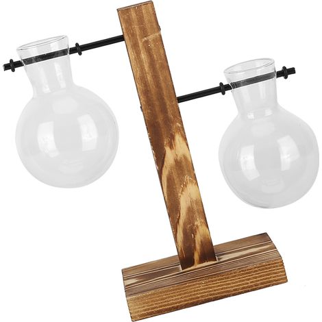 Vase jardinière innovant avec support en bois, vase hydroponique en verre transparent, décoration de bureau - Type B (1/5)
