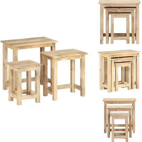 Tables gigognes 3 pcs Bois solide de manguier - Table Basse - Tables D'appoint - Meubles En Bois - Mobilier Vintage - Set De Tables (1/5)