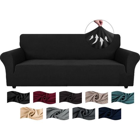 Sofabezug 4 Sitzer mit Armlehnen, Hochlehn-Sofahusse, rutschfest, elastisch, Jacquard, Schwarz (1/5)