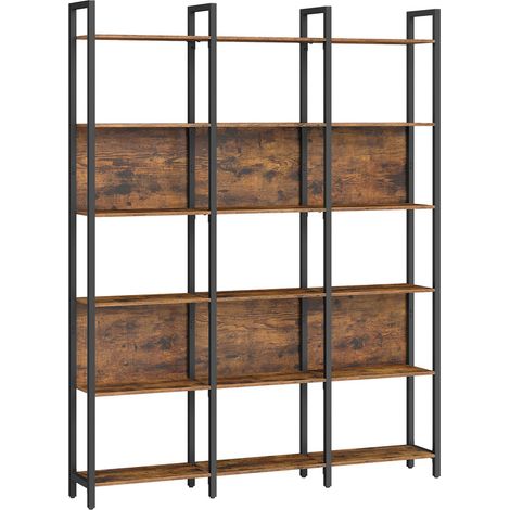 Vasagle – Bibliothèque 6 niveaux – Étagère de rangement 24 x 128 x 187,1 cm – Acier et aggloméré – Style industriel marron rustique et noir