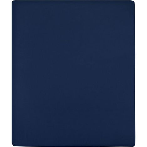 Drap-housse, 2 pièces, jersey, bleu marine, 90 x 200 cm, coton