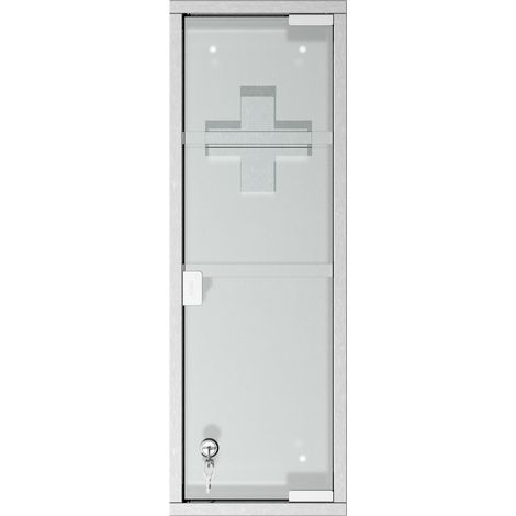 Armoire à pharmacie inox porte verre trempé verrouillable 3 compartiments premiers secours 20x12x58 cm