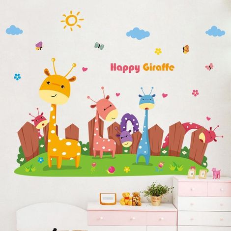 Sticker mural amovible à motif d'animaux joyeux de dessin animé (1/5)