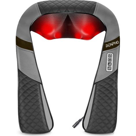 Appareil de massage pour la nuque et le dos avec thérapie par la chaleur, masseur électrique en similicuir gris pour une utilisation à domicile, massage en profondeur des tissus pour la nuque, le dos  (1/5)
