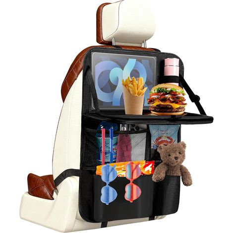 Organisateur Voiture Enfant avec Table Pliante, Protection Siège Voiture Enfant Imperméable avec Pochette Tablet, Rangement Arrière pour Console de Jeux et Jouets pour Voyages en Famille (1/5)