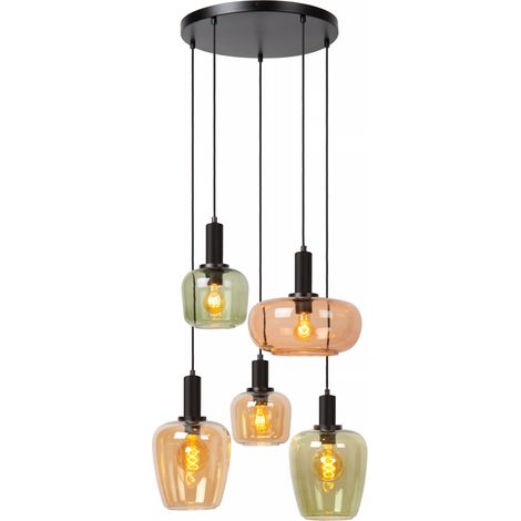 Lampadario Lucide Ilona 5 luci vetro multicolore E27 (1/5)