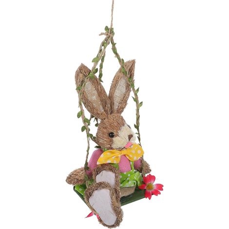 Osterhasenfigur aus Stroh mit Schaukel Design Dekoratives