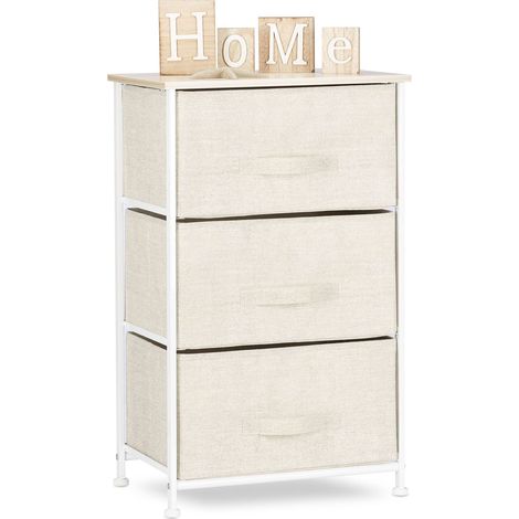 Meuble Rangement 3 tiroirs Tissu Commode étagère tiroir Tissu HxlxP: 73 x 45 x 30 cm, Beige (1/5)