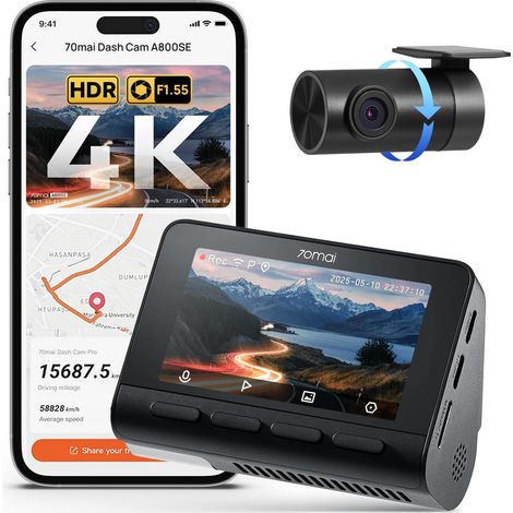 A800SE Caméra Voiture 4K Caméra Double 4K UHD Avant 1080P Arrière avec GPS Wi-FI Ouverture F1.55 Vision Nocturne ADAS Écran IPS 3" Surveillance Stationnement 24/7 (1/5)