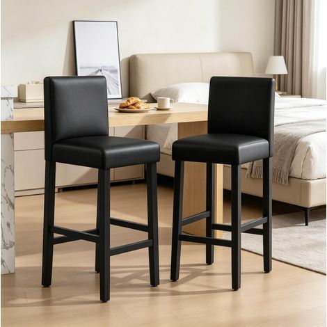 MEUBLIV Lot de 2 tabourets de bar noirs avec dossier, structure en bois et repose-pieds (1/5)