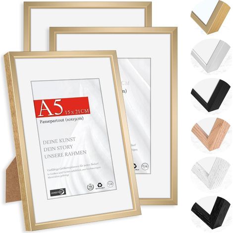 Lot de 3 cadres photo aluminium champagne A5 (15x21cm) avec passe-partout (1/5)