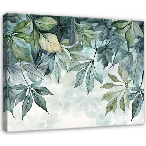 Peinture feuilles vertes pour chambre salon cuisine sur toile 40x30 (1/3)