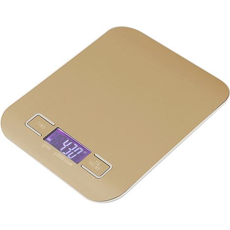Balance de cuisine électronique numérique 5000 g/1 g en acier inoxydable avec écran LCD doré-AquaForge