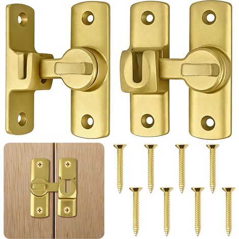 2 verrous pour porte coulissante, or, alliage d'aluminium, verrou salle de bain, chambre, fenêtre, porte de grange (1/5)