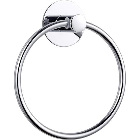 Toallero de pared redondo de acero inoxidable, no requiere taladrar, color plata brillante, apto para baños y cocinas. (1/5)
