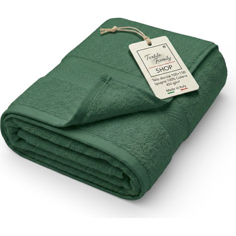 Telo Doccia Verdone 100x150 in Spugna 100% Cotone 450 g/m² Made in Italy