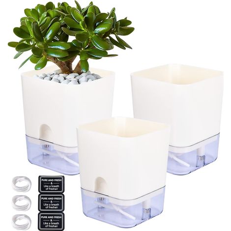 Pots de fleurs, pots d'herbes 3 pièces avec système d'arrosage automatique, pots de fleurs, pots d'herbes aromatiques, jardinières d'intérieur et d'extérieur (1/5)